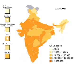 Map of COVID-19 Active cases in various States/UTs of India.