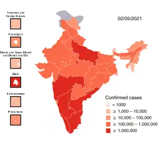 Map of COVID-19 Total Confirmed Cases in various States/UTs of India.