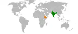 Map indicating locations of India and Ethiopia