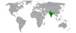 Map indicating locations of India and Jamaica