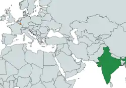 Map indicating locations of India and Luxembourg