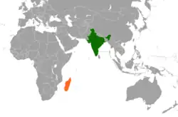 Map indicating locations of India and Madagascar