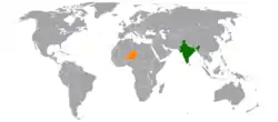 Map indicating locations of India and Niger