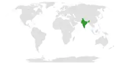 Map indicating locations of India and North Macedonia