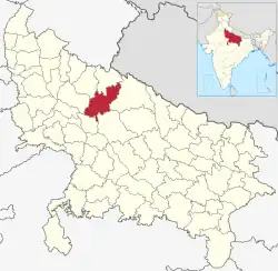 Location of Shahjahanpur district in Uttar Pradesh