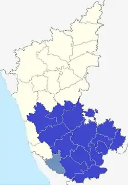 South Karnataka in Blue, Kodagu in Light blue