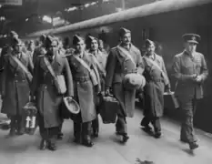 Dutt's group arrive at a London station 8 October 1940