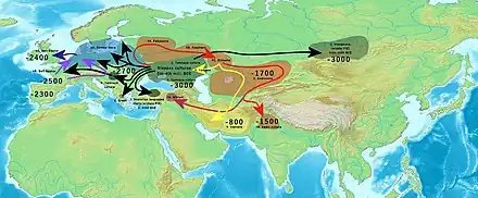 Image 31The dispersal of the DOM2 genetic lineage, believed to be the ancestor of all modern domesticated horses, is linked with the populations which preceded the Sintashta culture and their expansions. (from Domestication of the horse)