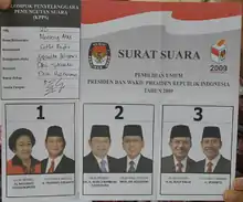 Image 29Indonesian 2009 election ballot. Since 2004, Indonesians are able to vote their president directly. (from History of Indonesia)