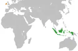 Map indicating locations of Indonesia and Ireland