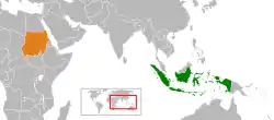 Map indicating locations of Indonesia and Sudan