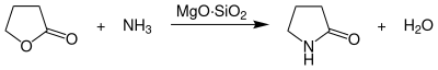 Reaction of γ-butyrolactone with ammonia to form 2-pyrrolidone (γ-butyrolactam) and water in the presence of a solid magnesium silicate catalyst