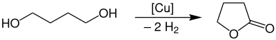 Dehydrocyclization of 1,4-butanediol to form γ-butyrolactone in the presence of a copper catalyst