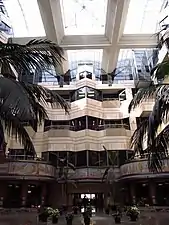 Interior of atrium, view northwest towards Mission Street