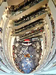 Interior of a large department store, seen from above