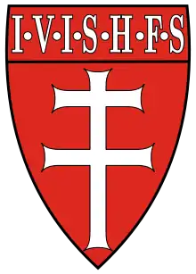 A coat-of-arms depicting a two-barred cross