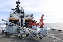 ScanEagle is pictured aboard the U.S. Coast Guard Cutter Stratton, which was the first U.S. Coast Guard Cutter to deploy fully equipped with a small UAS for an entire patrol.