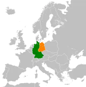 Map indicating locations of West Germany and East Germany