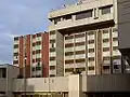 Typical elements of the architecture of the hotel - raw concrete, solid rectangular