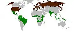 World map indicating the member states of the International Coffee Organization.