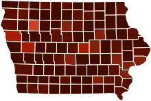 Image 23Map of counties in Iowa by racial plurality, per the 2020 U.S. census
Non-Hispanic White

 

  50–60%  60–70%  70–80%  80–90%  90%+ 

 (from Iowa)