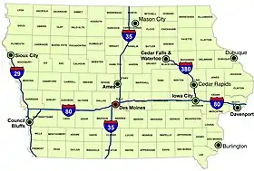 Image 16Iowa's major interstates, larger cities, and counties (from Iowa)