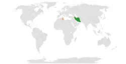 Map indicating locations of Iran and Tunisia