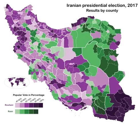 Iranian presidential election, 2017 by county