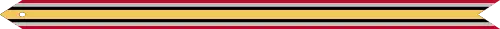 A multicolored streamer with (from outer to inner) red, white, green, white again, black (the colors of the Iraqi flag) horizontal stripes with a yellow horizontal stripe in the center