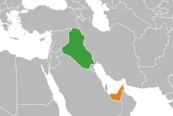 Map indicating locations of Iraq and United Arab Emirates