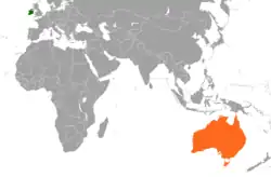 Map indicating locations of Ireland and Australia