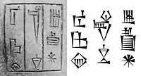 Ishtup-Ilum cuneiform  inscription on the statue: "Ishtup-Ilum, Shakkanakku of Mari" (𒅖𒁾𒀭 𒄊𒀴 𒈠𒌷𒆠 Ishtup-Ilum Shakkanakku Mari-ki)