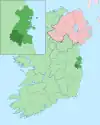 Inset showing South Dublin (darkest green in inset) within Dublin Region (lighter green)