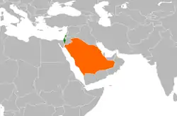 Map indicating locations of Israel  and Saudi Arabia