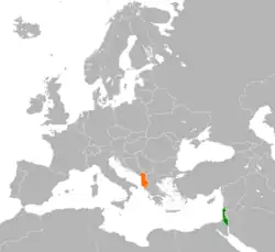 Map indicating locations of Albania and Israel