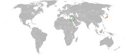 Map indicating locations of Israel and Japan