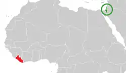 Map indicating locations of Israel and Liberia