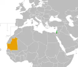 Map indicating locations of Israel and Mauritania