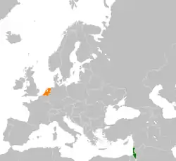 Map indicating locations of Israel and Netherlands