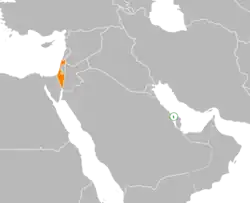 Map indicating locations of Bahrain and Israel