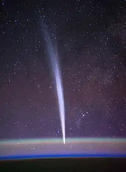 Image 12C/2011 W3 (Lovejoy)Photograph: NASA/Dan BurbankComet Lovejoy is a long-period comet and Kreutz Sungrazer which was discovered in 2011. Named after its discoverer, Terry Lovejoy, the comet was nicknamed "The Great Christmas Comet" owing to it becoming visible near Christmas.More selected pictures