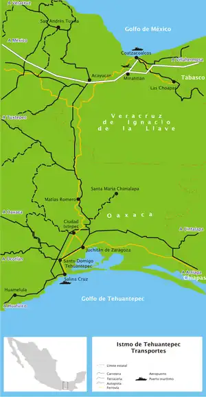 A more detailed map than the one in the infobox. This map shows roads and ports, as well as the railroad; map legend is in Spanish