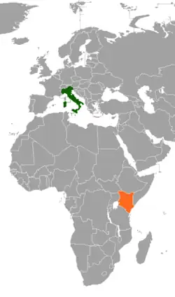 Map indicating locations of Italy and Kenya