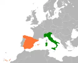 Map indicating locations of Italy and Spain