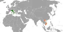 Map indicating locations of Italy and Vietnam