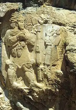 The Hittite İvriz relief; King Warpalawas (right) before the god Tarhunzas