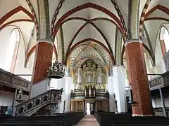 Hall church with pulpit and main organ