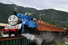 C11 227 repainted to look like Thomas the Tank Engine on the Oigawa Railway in August 2014