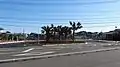 A wide angle view of the west entrance. The station building is on the other side of the tracks.