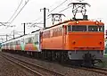 EF65 123 in later orange Yuyu Salon Okayama livery